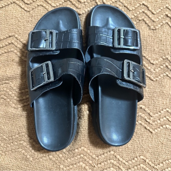 Women’s Leather snake dual band belted sandals in black with silver size 9 - Picture 2 of 4